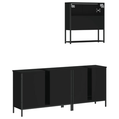 3 Piece Bathroom Furniture Set Black Engineered Wood