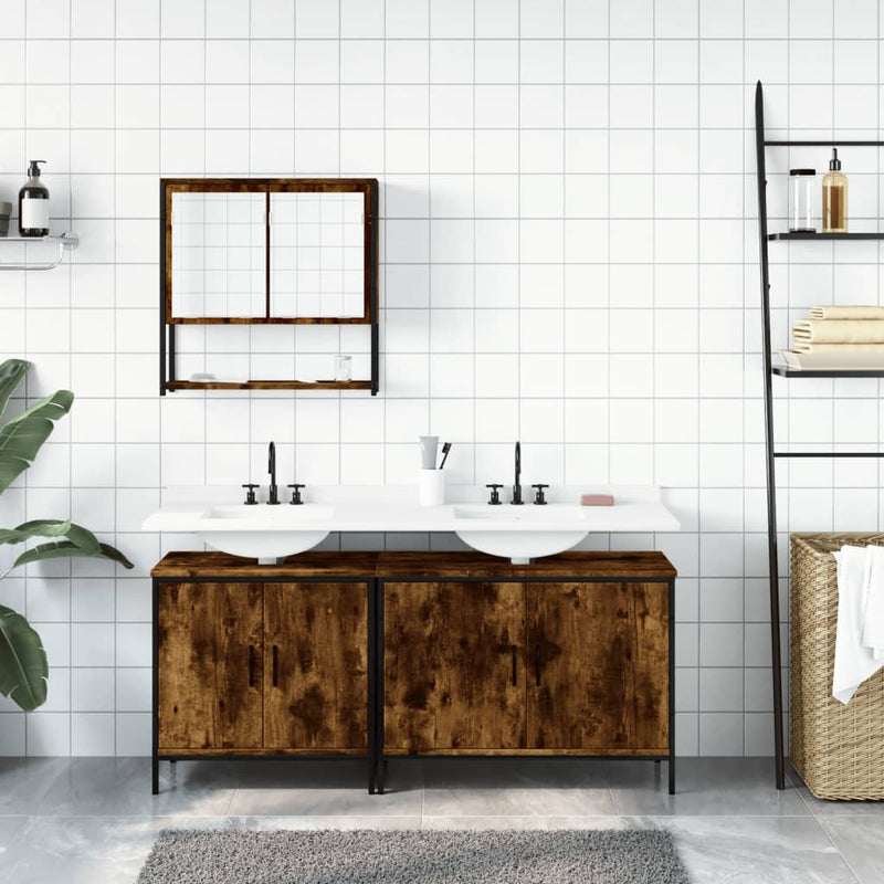 3 Piece Bathroom Furniture Set Smoked Oak Engineered Wood