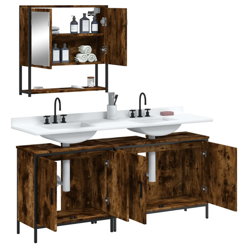 3 Piece Bathroom Furniture Set Smoked Oak Engineered Wood