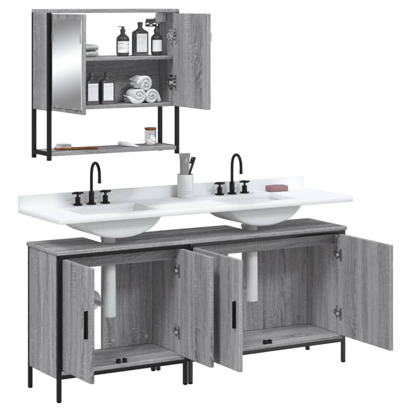 3 Piece Bathroom Furniture Set Grey Sonoma Engineered Wood