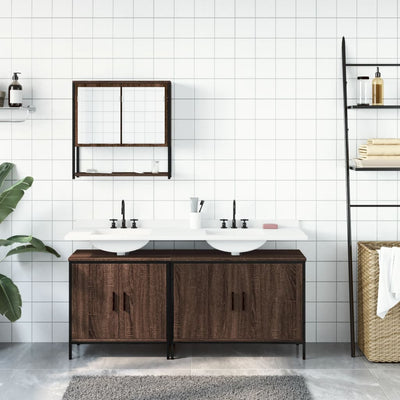 3 Piece Bathroom Furniture Set Brown Oak Engineered Wood