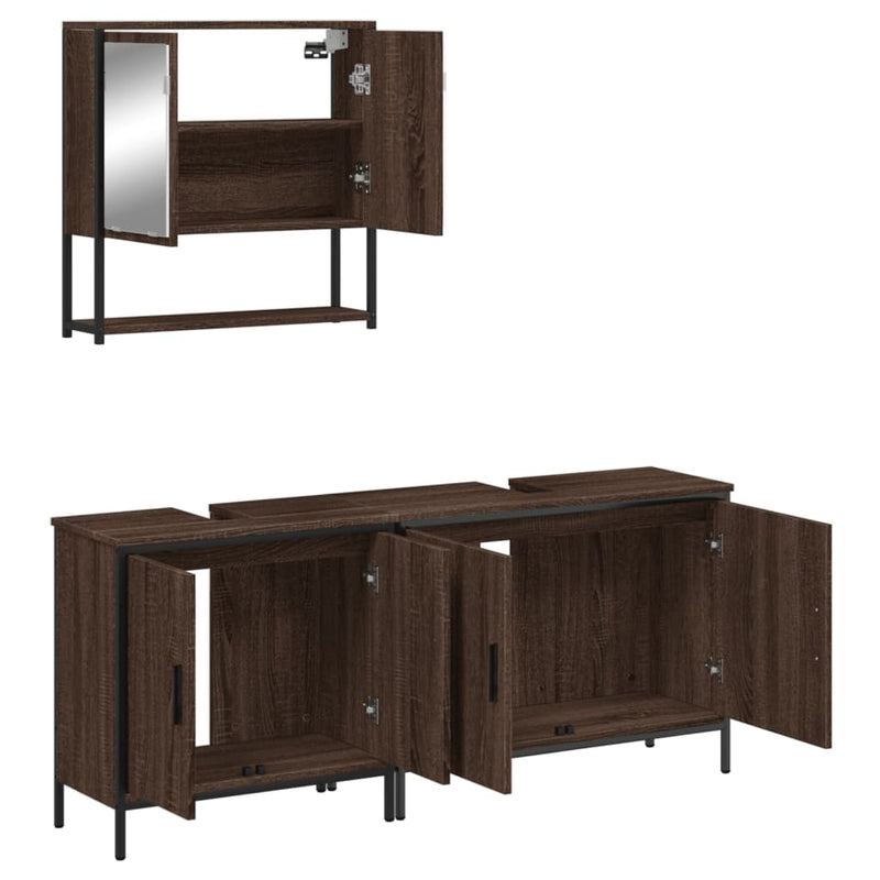 3 Piece Bathroom Furniture Set Brown Oak Engineered Wood