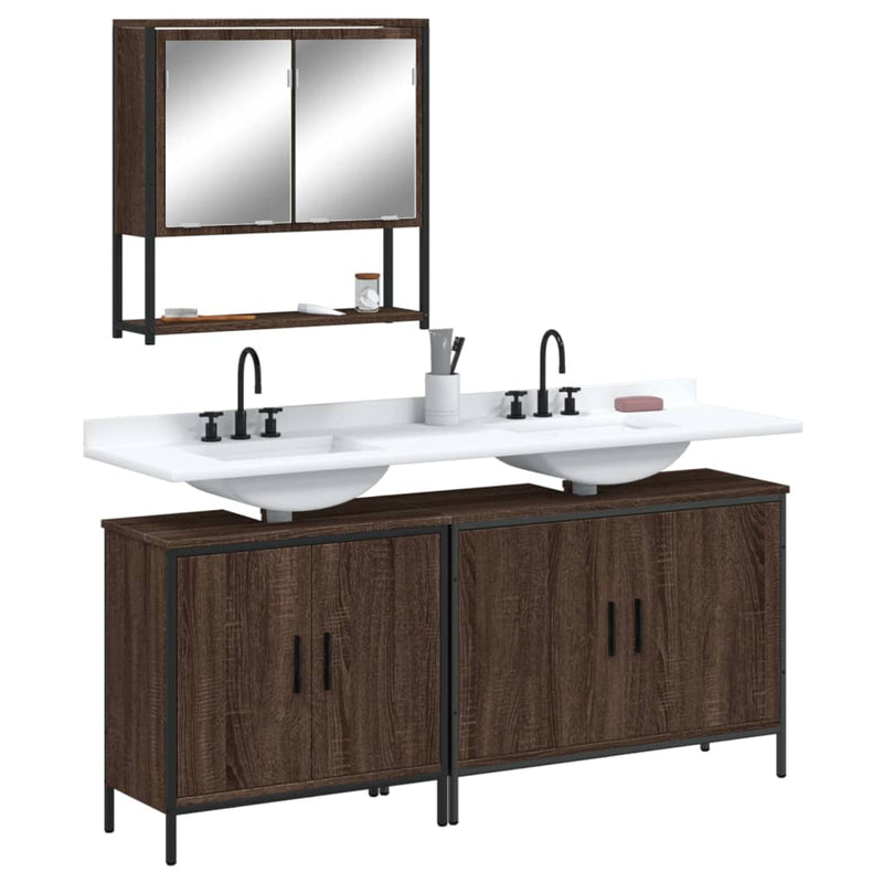 3 Piece Bathroom Furniture Set Brown Oak Engineered Wood