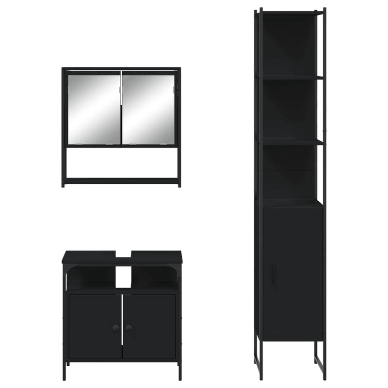 3 Piece Bathroom Furniture Set Black Engineered Wood