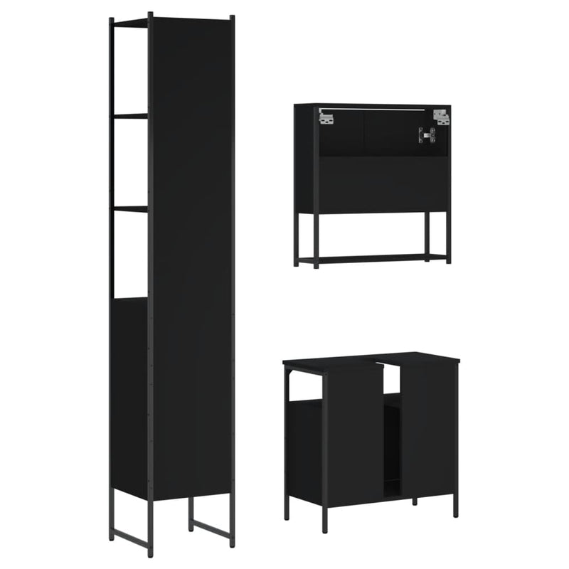 3 Piece Bathroom Furniture Set Black Engineered Wood