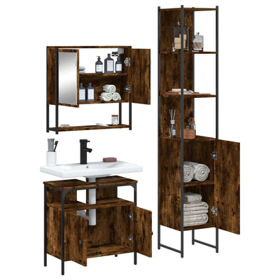 3 Piece Bathroom Furniture Set Smoked Oak Engineered Wood