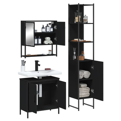 3 Piece Bathroom Furniture Set Black Engineered Wood