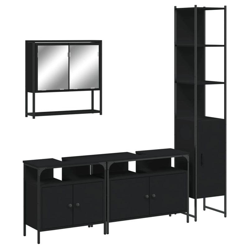 4 Piece Bathroom Furniture Set Black Engineered Wood