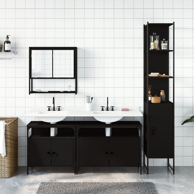 4 Piece Bathroom Furniture Set Black Engineered Wood