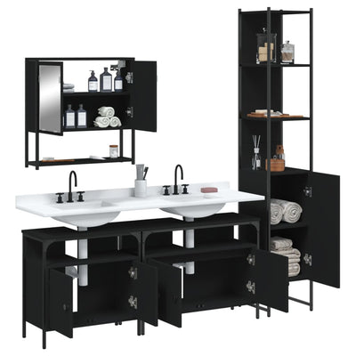 4 Piece Bathroom Furniture Set Black Engineered Wood