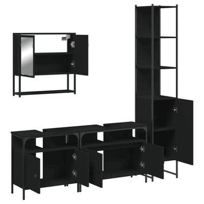 4 Piece Bathroom Furniture Set Black Engineered Wood