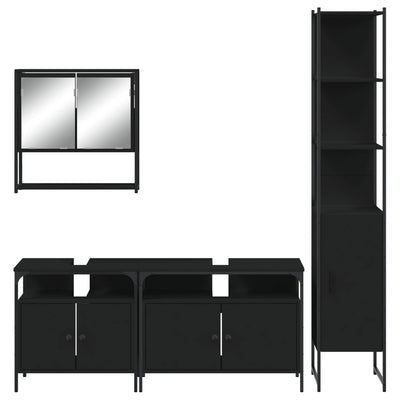 4 Piece Bathroom Furniture Set Black Engineered Wood