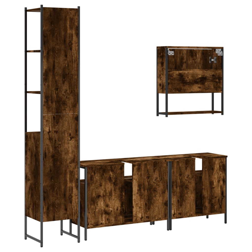 Bathroom Furniture Set 4 pcs Engineered Wood Smoked oak
