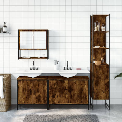 4 Piece Bathroom Furniture Set Smoked Oak Engineered Wood