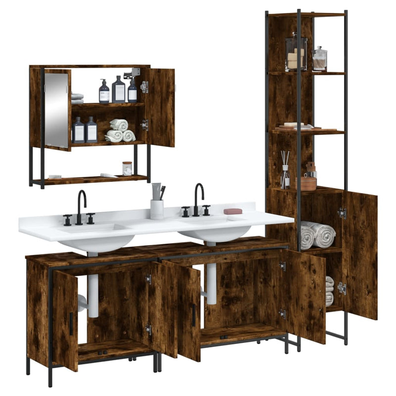 4 Piece Bathroom Furniture Set Smoked Oak Engineered Wood