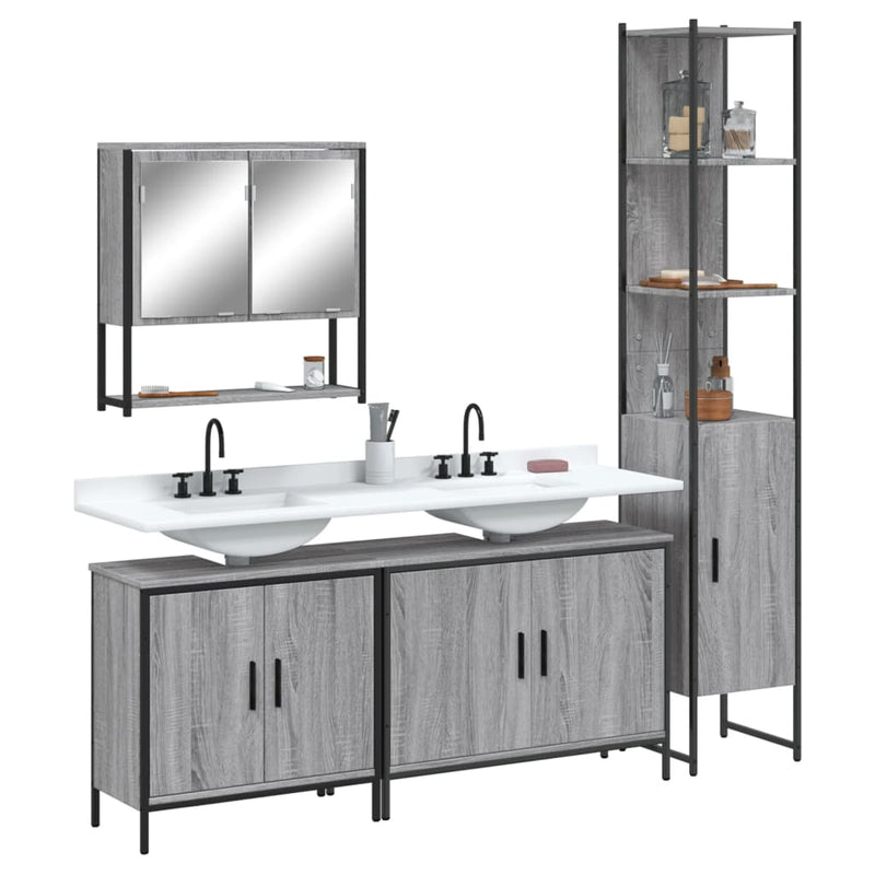 4 Piece Bathroom Furniture Set Grey Sonoma Engineered Wood