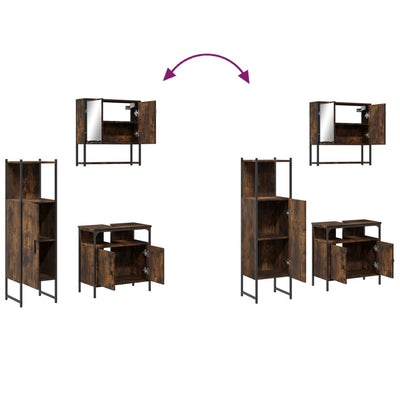 Juego de muebles de baño de 3 piezas de madera de ingeniería de roble ahumado