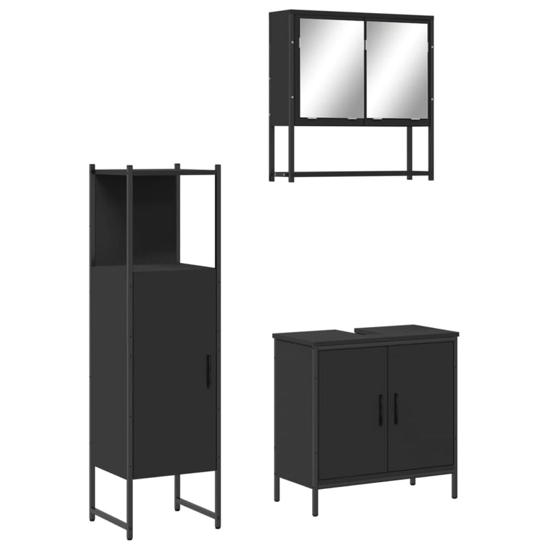 3 Piece Bathroom Furniture Set Black Engineered Wood