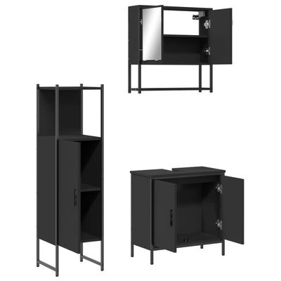 3 Piece Bathroom Furniture Set Black Engineered Wood