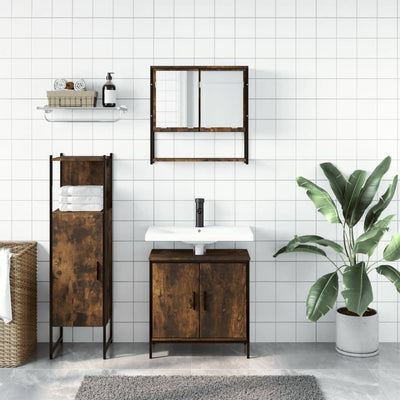 3 Piece Bathroom Furniture Set Smoked Oak Engineered Wood