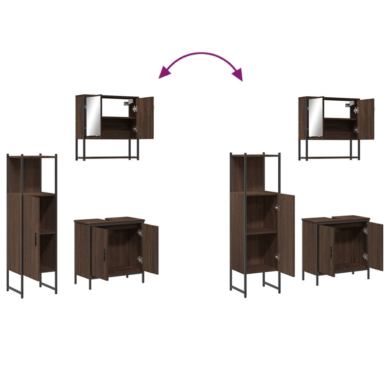 Juego de muebles de baño de 3 piezas de madera de ingeniería de roble marrón