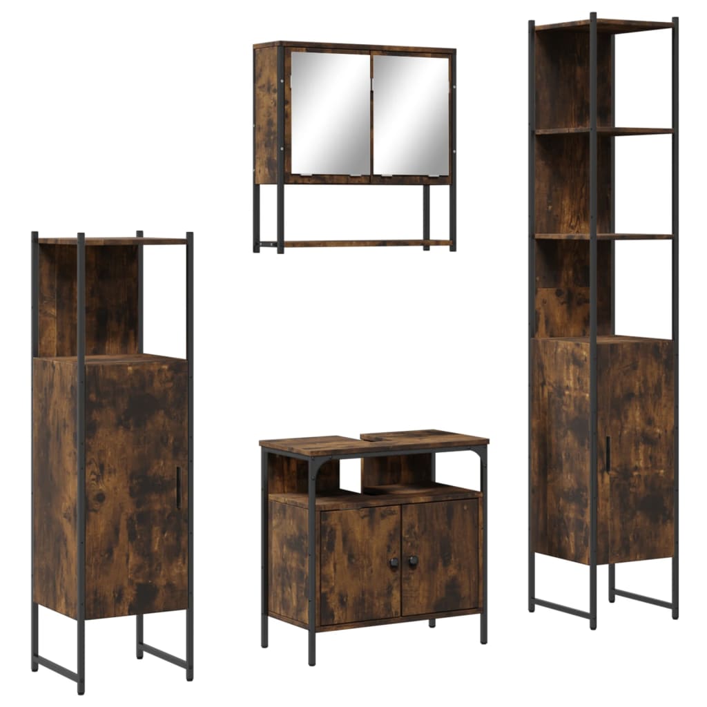 Bathroom Furniture Set 4 pcs Engineered Wood Smoked oak