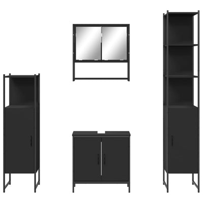 4 Piece Bathroom Furniture Set Black Engineered Wood