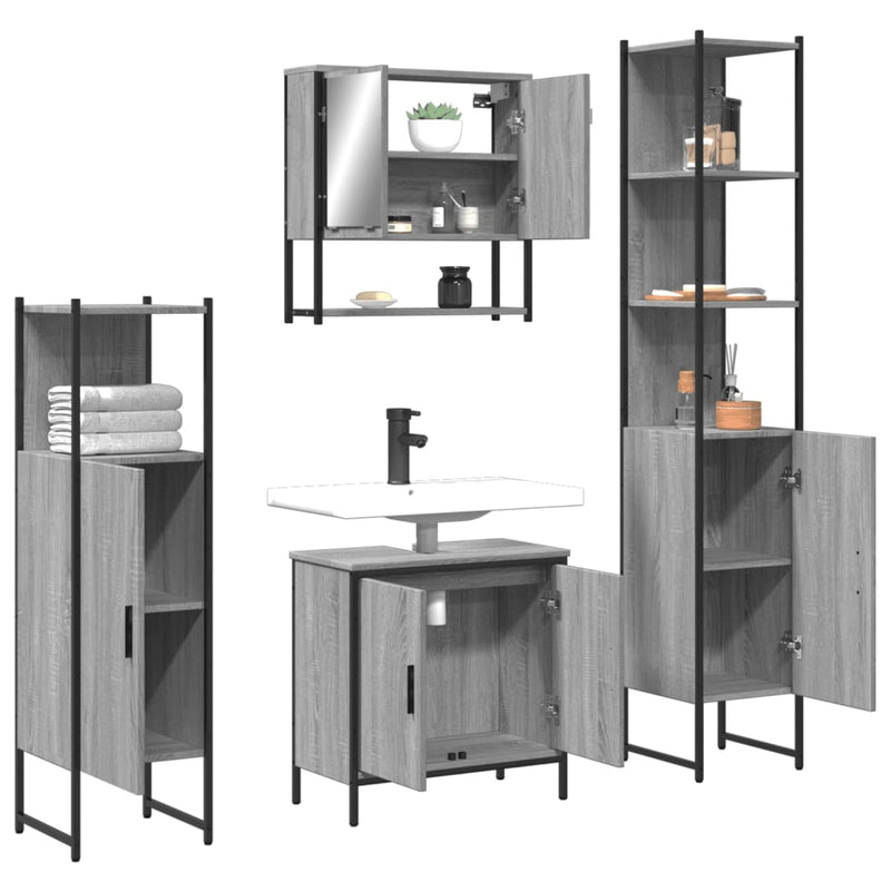 4 Piece Bathroom Furniture Set Grey Sonoma Engineered Wood