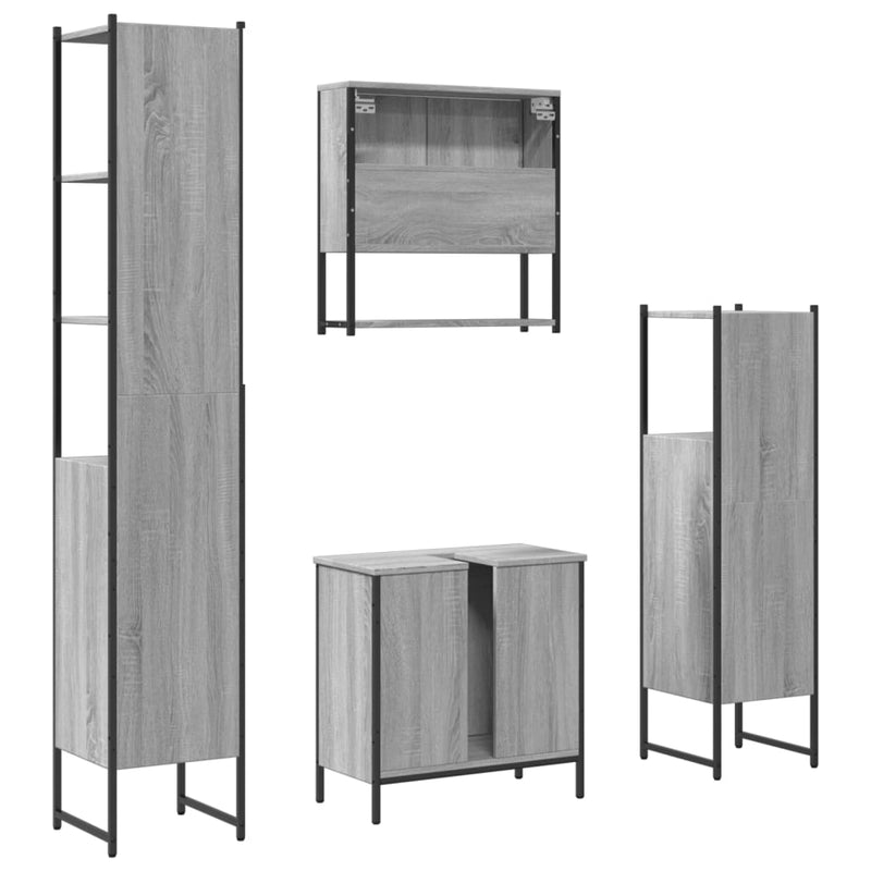 4 Piece Bathroom Furniture Set Grey Sonoma Engineered Wood