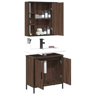 2 Piece Bathroom Furniture Set Brown Oak Engineered Wood