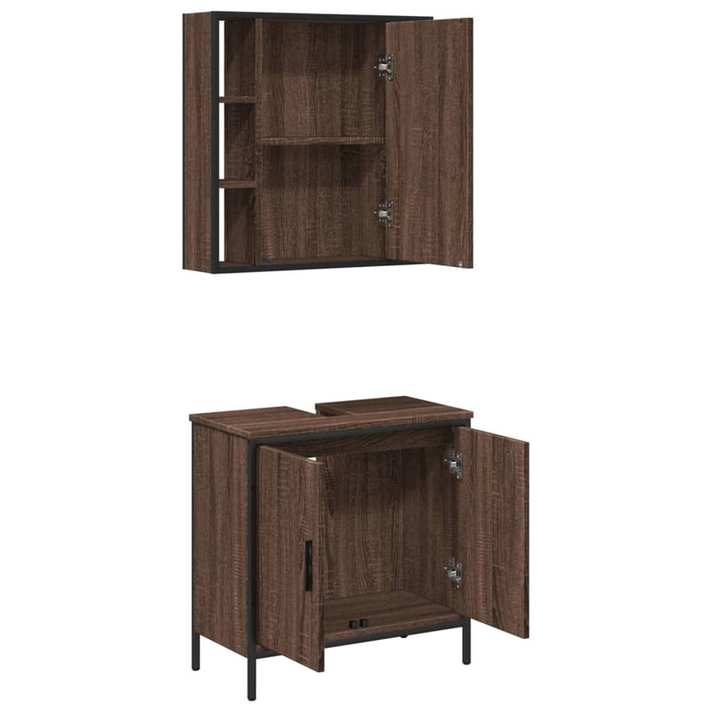 2 Piece Bathroom Furniture Set Brown Oak Engineered Wood