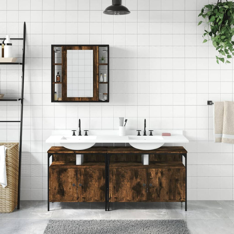 3 Piece Bathroom Cabinet Set Smoked Oak Engineered Wood