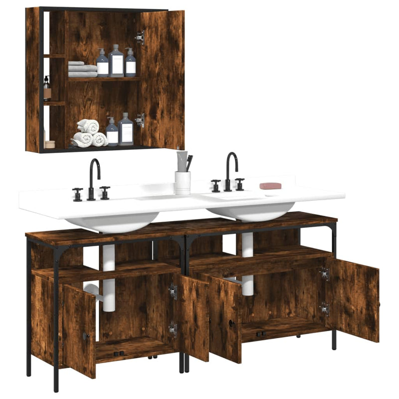 3 Piece Bathroom Cabinet Set Smoked Oak Engineered Wood