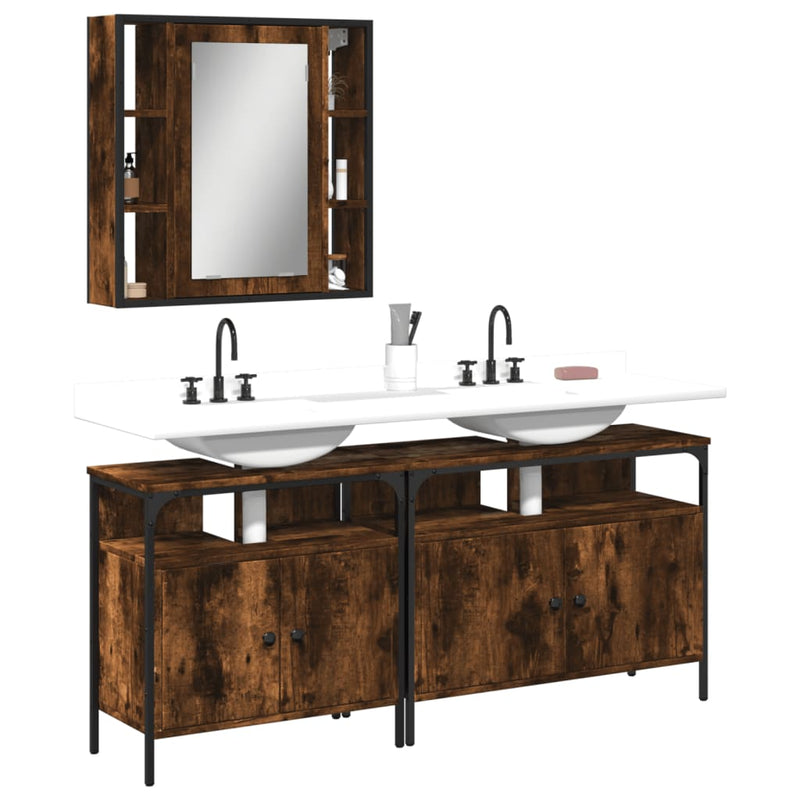 3 Piece Bathroom Cabinet Set Smoked Oak Engineered Wood