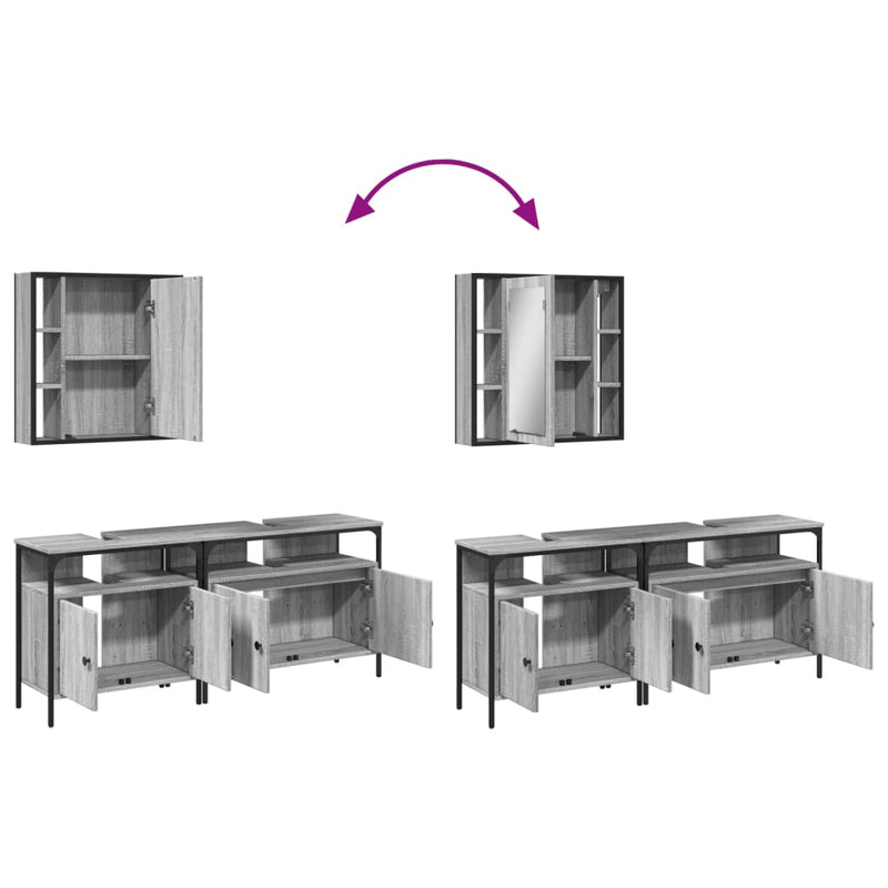 Juego de gabinetes de baño de 3 piezas de madera de ingeniería Sonoma gris