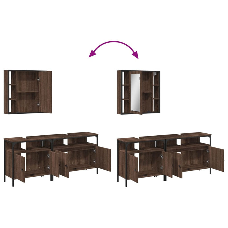 Juego de gabinetes de baño de 3 piezas de madera de ingeniería de roble marrón