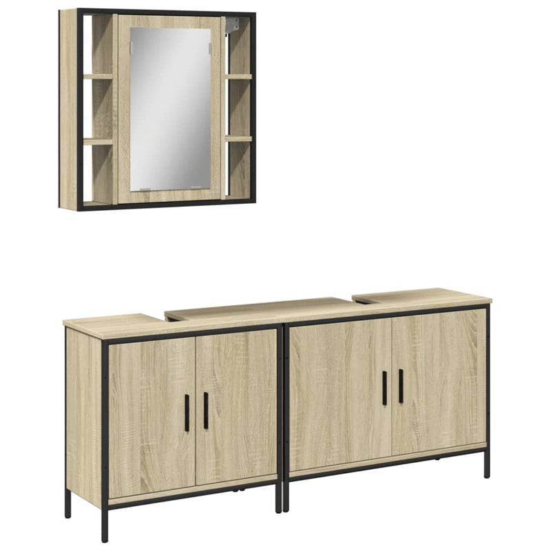 3 Piece Bathroom Cabinet Set Sonoma Oak Engineered Wood