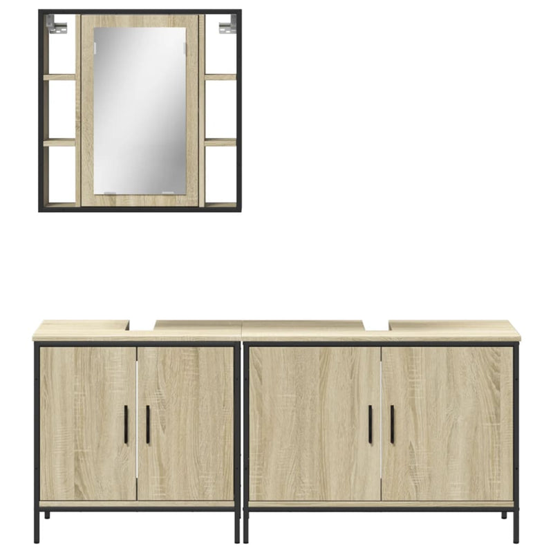 3 Piece Bathroom Cabinet Set Sonoma Oak Engineered Wood