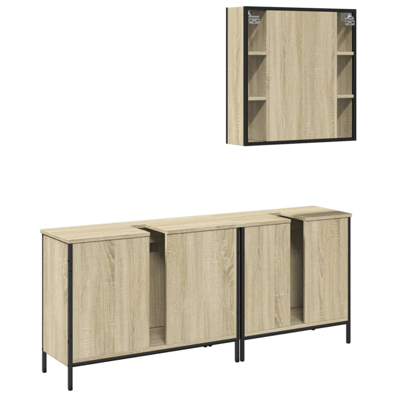 3 Piece Bathroom Cabinet Set Sonoma Oak Engineered Wood