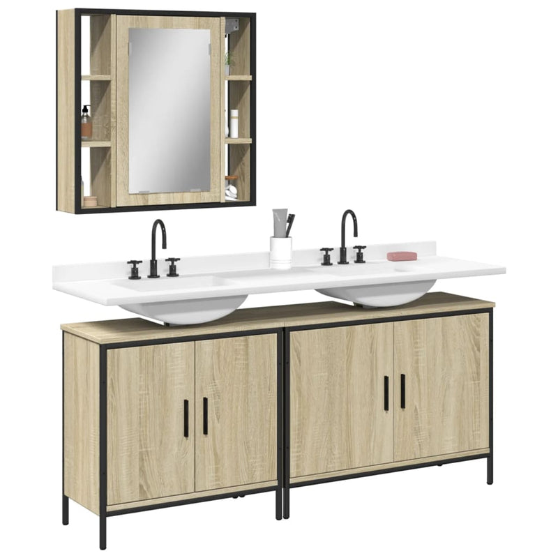 3 Piece Bathroom Cabinet Set Sonoma Oak Engineered Wood