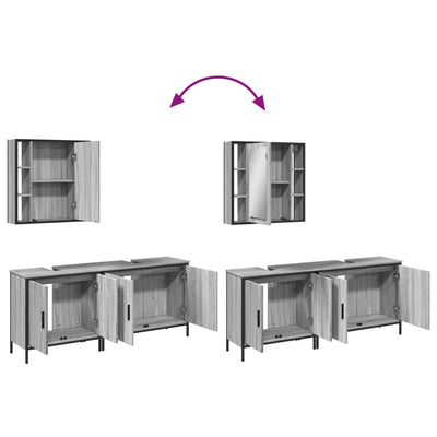 Juego de gabinetes de baño de 3 piezas de madera de ingeniería Sonoma gris