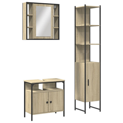 3 Piece Bathroom Cabinet Set Sonoma Oak Engineered Wood