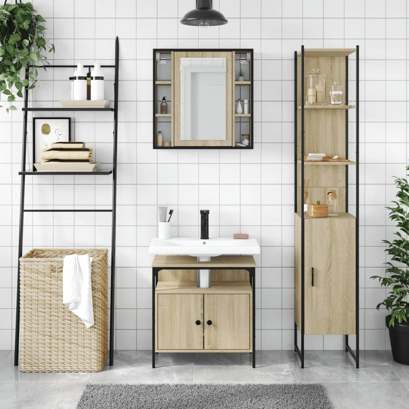 3 Piece Bathroom Cabinet Set Sonoma Oak Engineered Wood