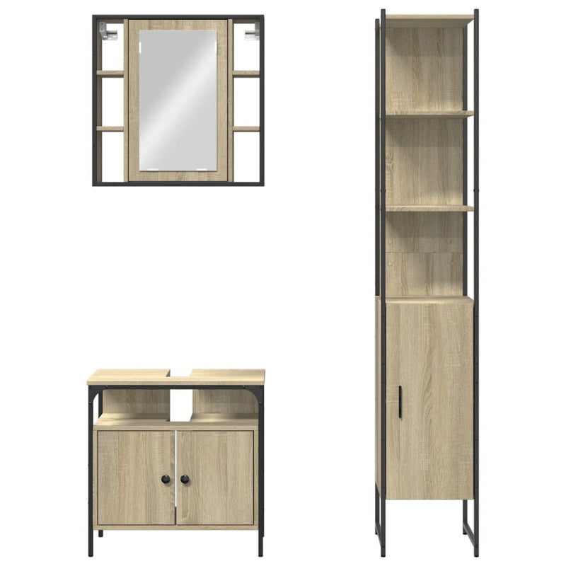 3 Piece Bathroom Cabinet Set Sonoma Oak Engineered Wood