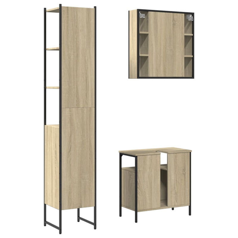 3 Piece Bathroom Cabinet Set Sonoma Oak Engineered Wood