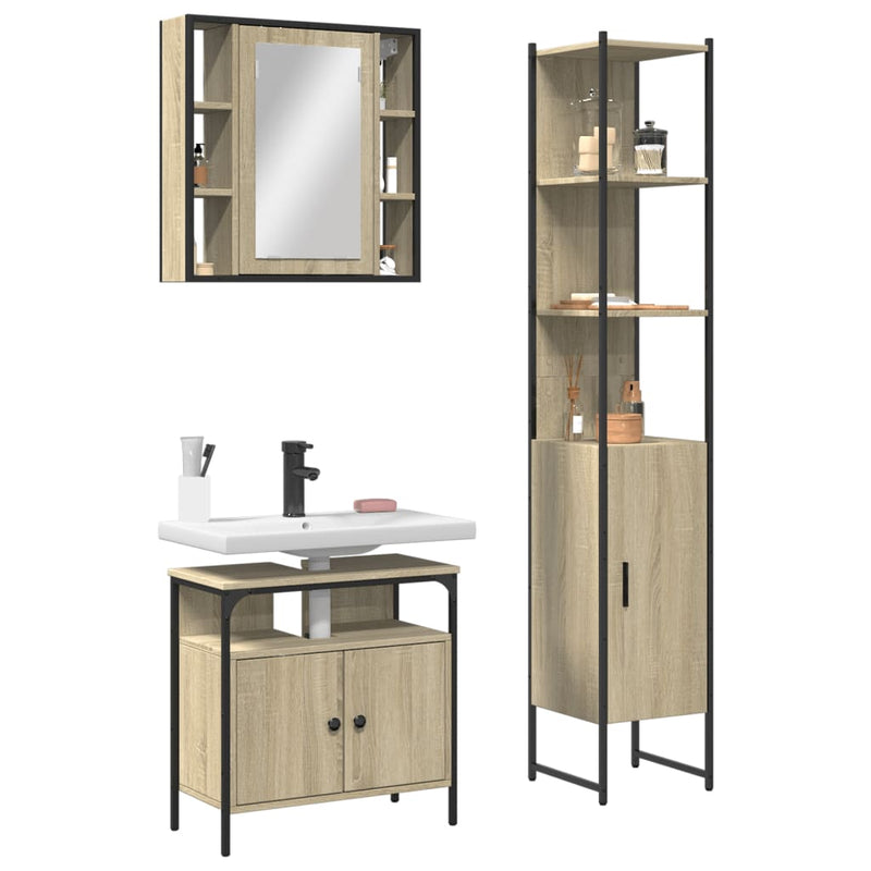 3 Piece Bathroom Cabinet Set Sonoma Oak Engineered Wood