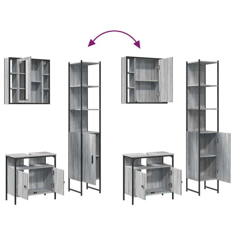 Juego de gabinetes de baño de 3 piezas de madera de ingeniería Sonoma gris