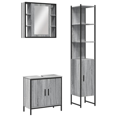 3 Piece Bathroom Cabinet Set Grey Sonoma Engineered Wood