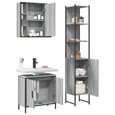 3 Piece Bathroom Cabinet Set Grey Sonoma Engineered Wood