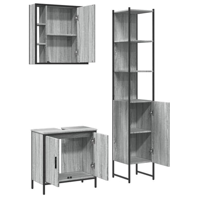 3 Piece Bathroom Cabinet Set Grey Sonoma Engineered Wood